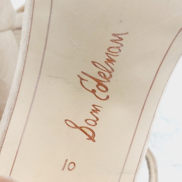 NEW Sam Edelman Yaro Cream Tan Suede Open Toe Ankle Buckle Heeled Sandals E607 - Picture 10 of 12